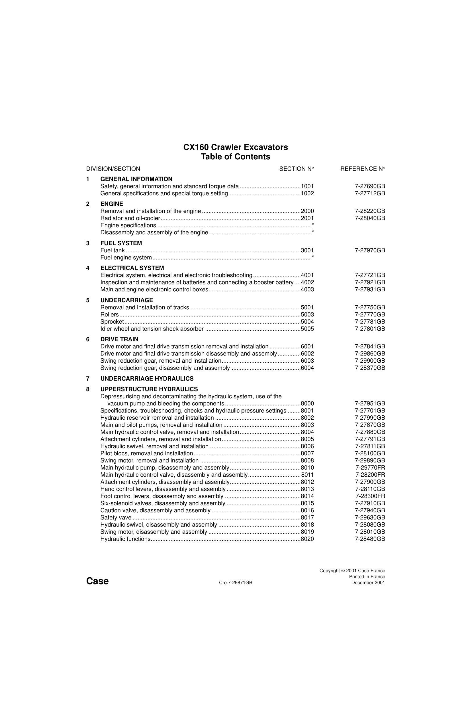 CX160 Crawler Excavator SERVICE MANUAL
